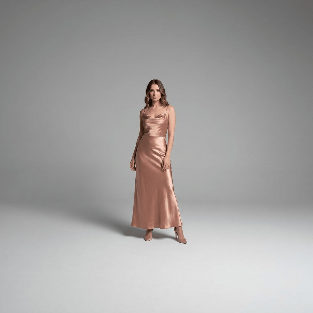 Dalia deep-V midi dress peach