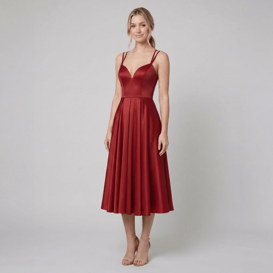 Dalia deep-V midi dress red