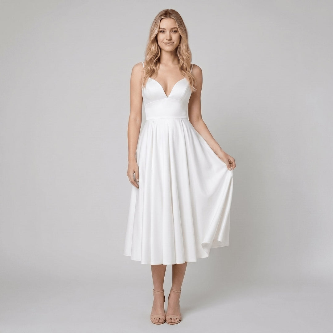 Dalia deep-V midi dress white