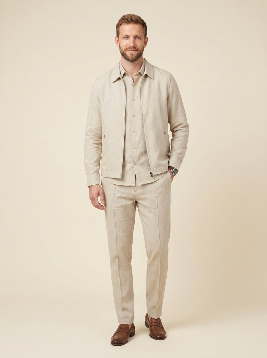 DARIO men's zip vest set beige