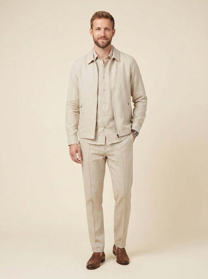 DARIO men's zip vest set beige