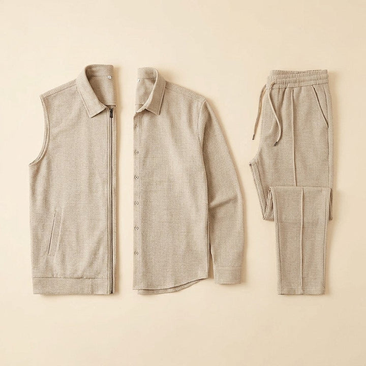 DARIO men's zip vest set product flat lay
