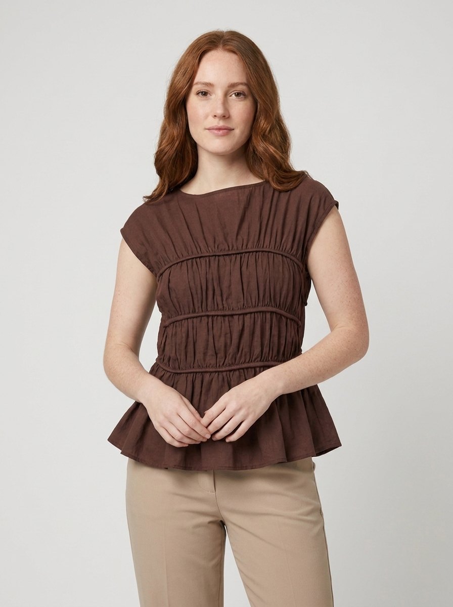 Dashi peplum top brown