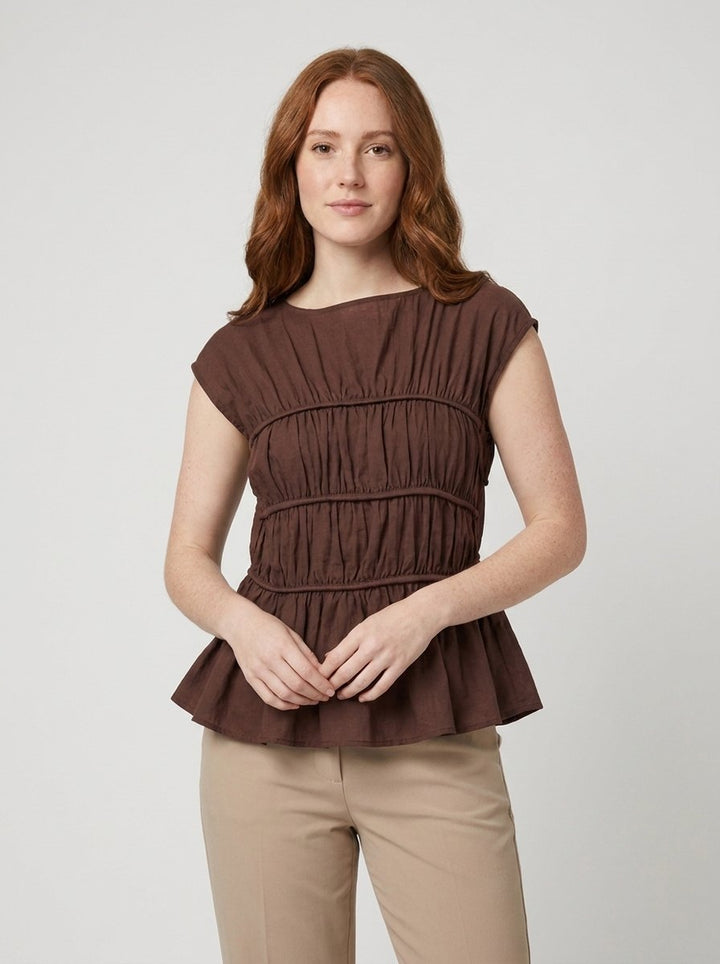 Dashi peplum top brown