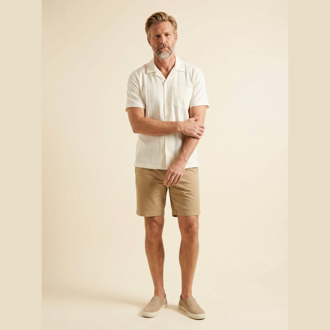 Daxon ivory embroidered stripe shirt front pose