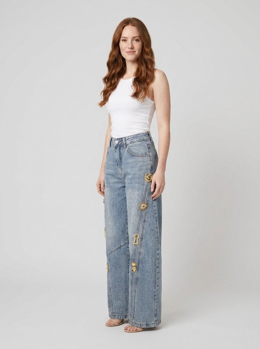 Dazzle wide leg jeans side three-quarter view