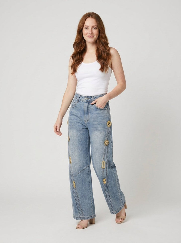 Dazzle wide leg jeans walking pose