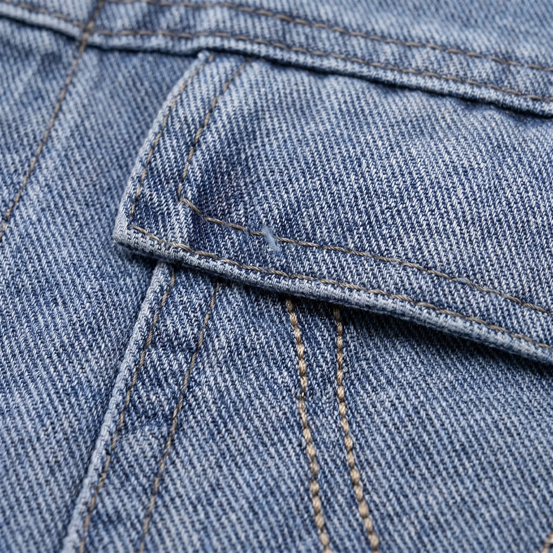 Denim tie-up long sleeve shirt fabric detail