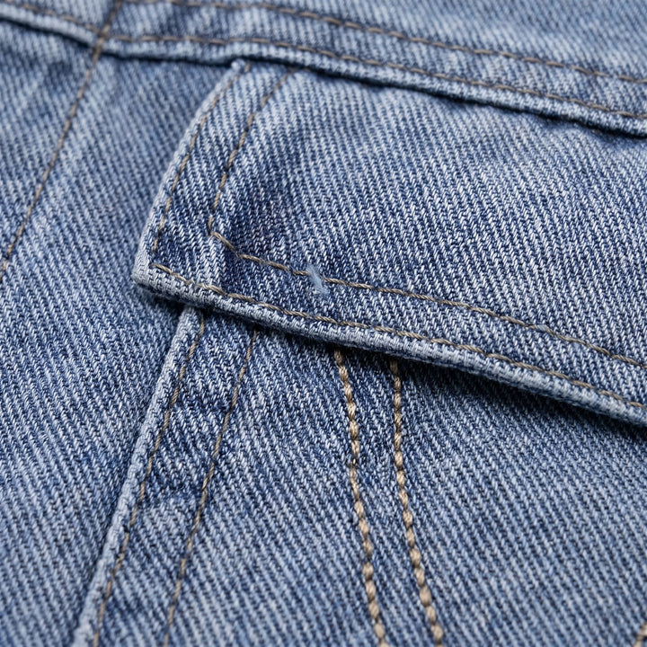 Denim tie-up long sleeve shirt fabric detail