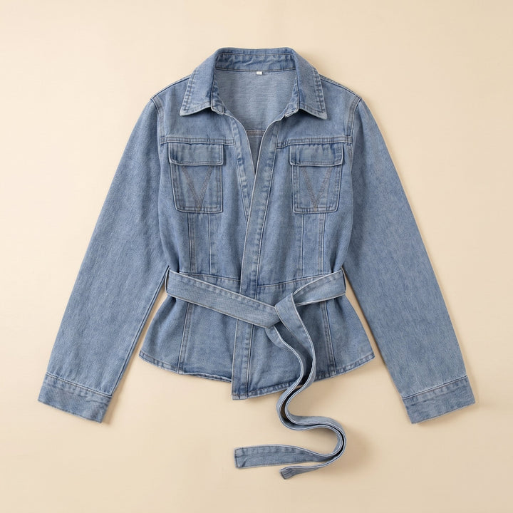 Denim tie-up long sleeve shirt product