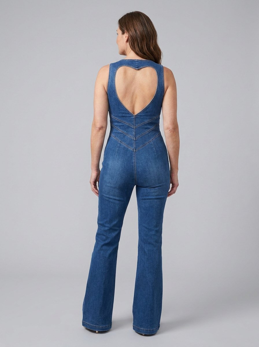 Diva denim jumpsuit heart-shaped back cutout