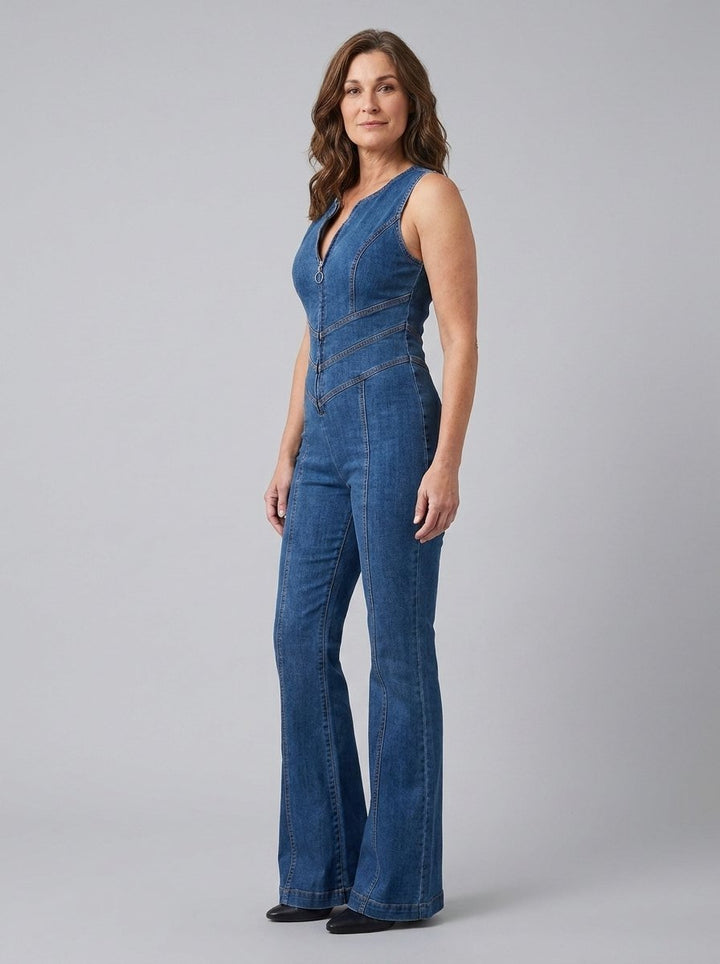 Diva denim jumpsuit side three-quarter view