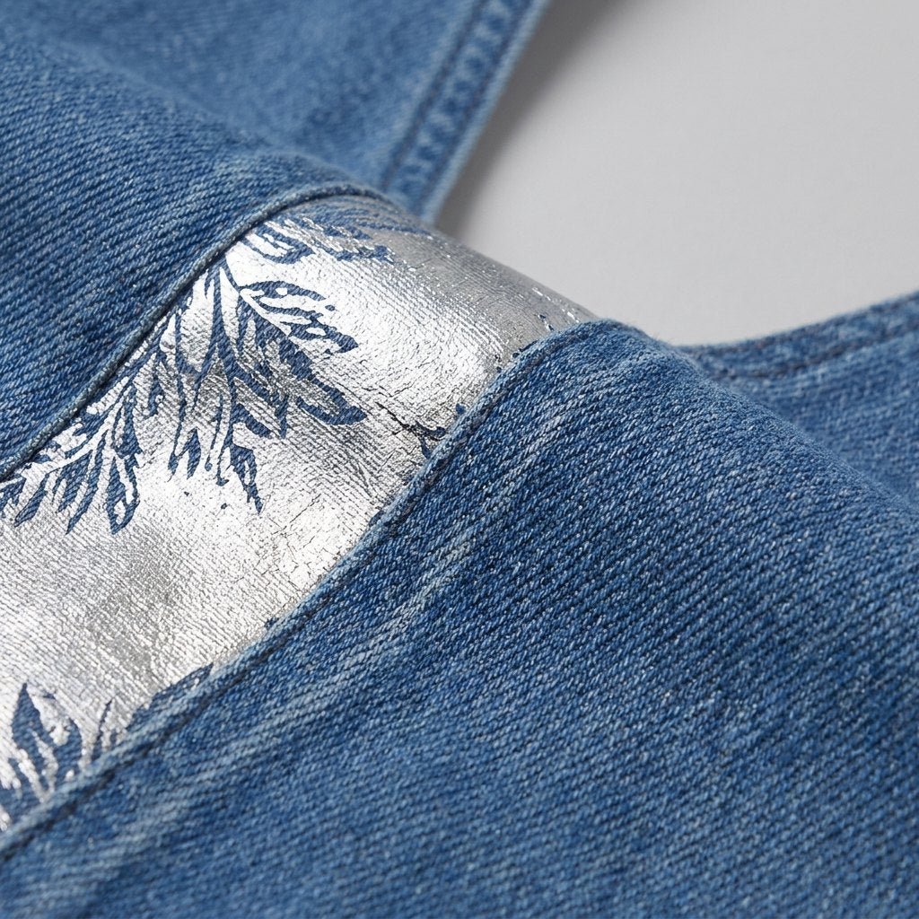 Domitille patchwork denim fabric detail