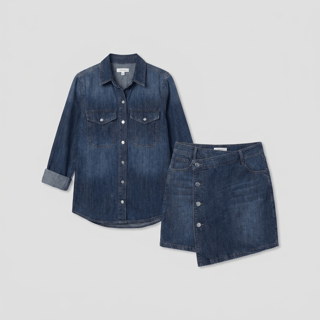 Donna denim mini skirt set product flat-lay