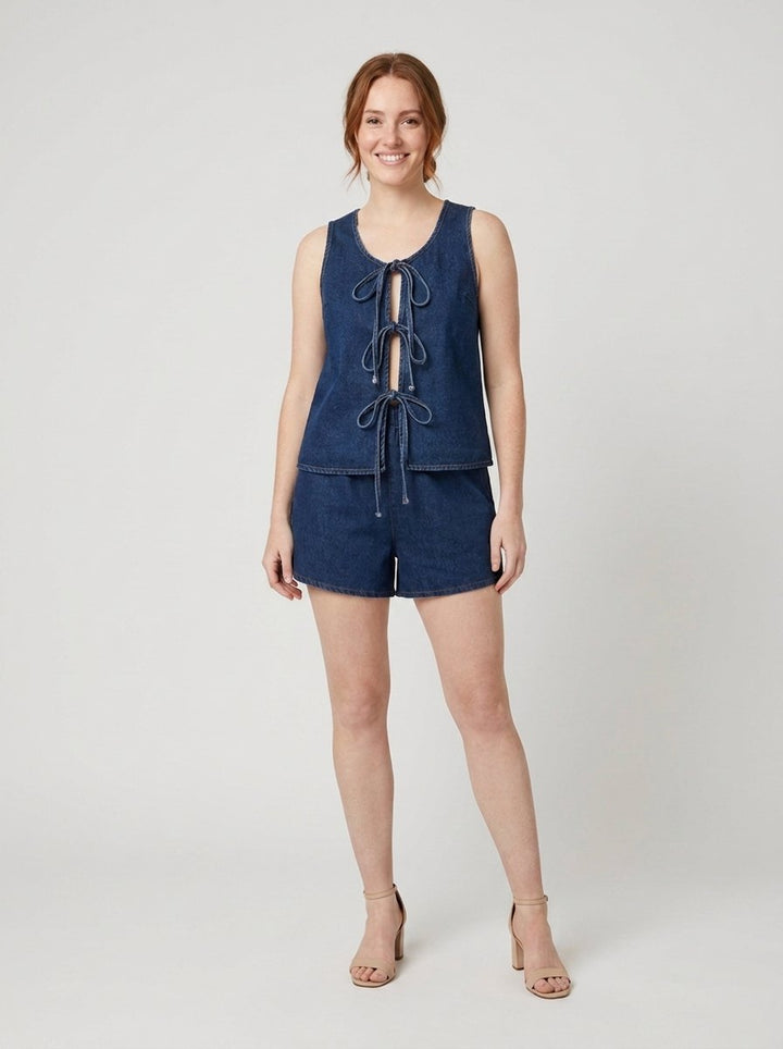 Doretta denim tie set navy on model