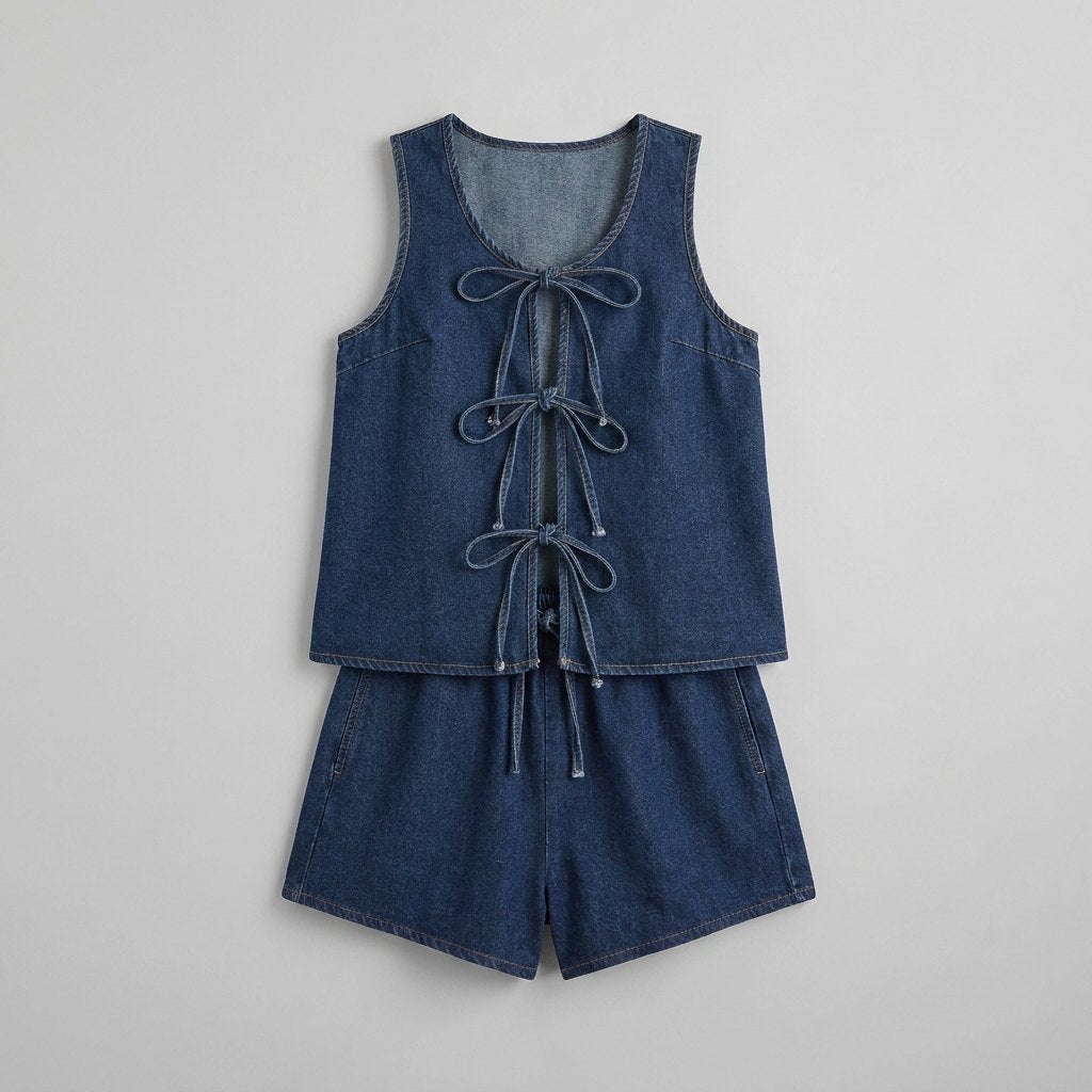 Doretta denim tie set flat lay