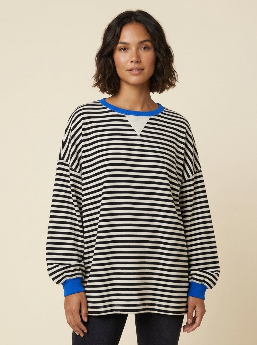 Dorie striped sweater black white on model