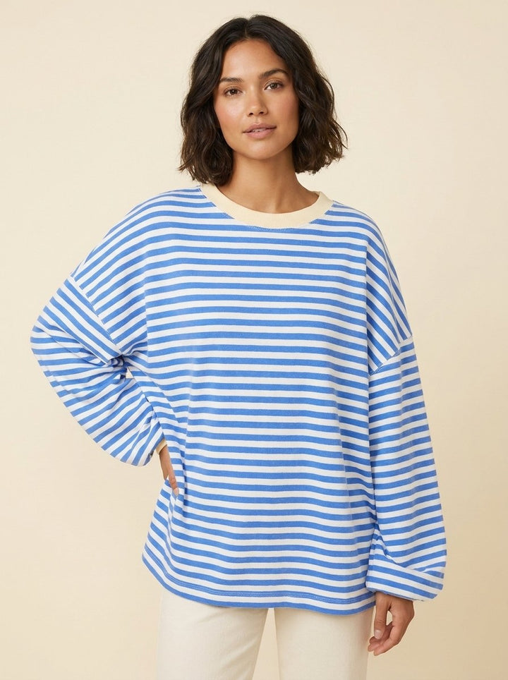 Dorie striped sweater blue on model