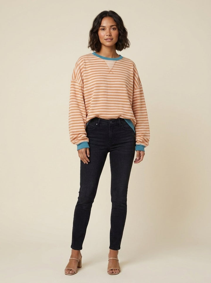 Dorie striped sweater orange on model