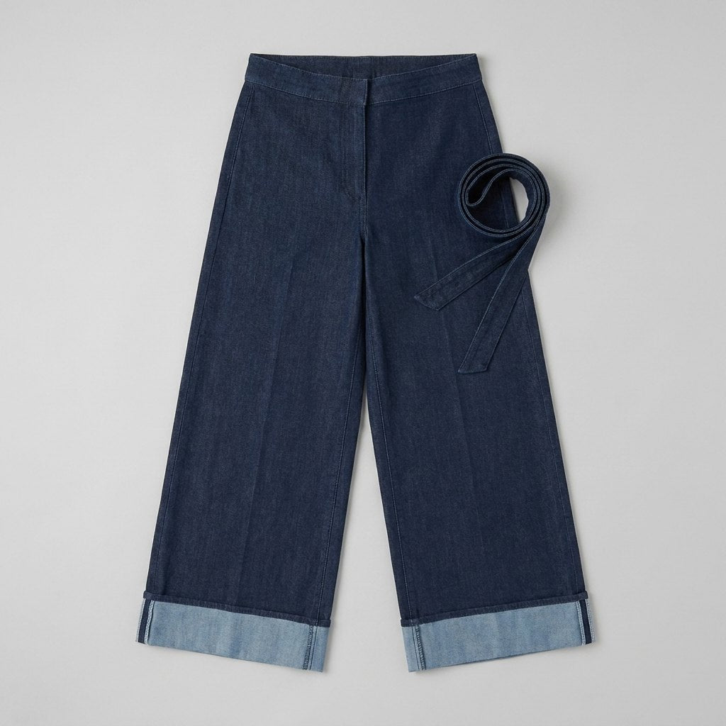 Double Blue wide leg jeans flat lay