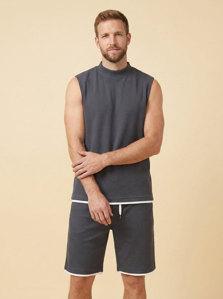 Echelon Lounge Set charcoal waffle-knit tank and shorts on male model