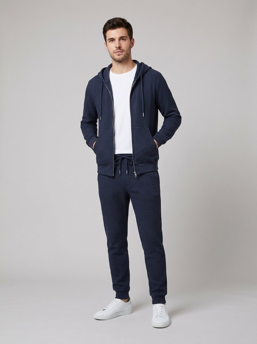 Eduardo mens knit lounge set navy blue front