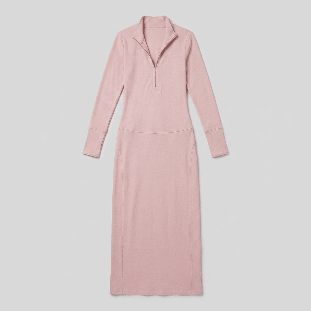 Elegant retro zip maxi dress product flat-lay