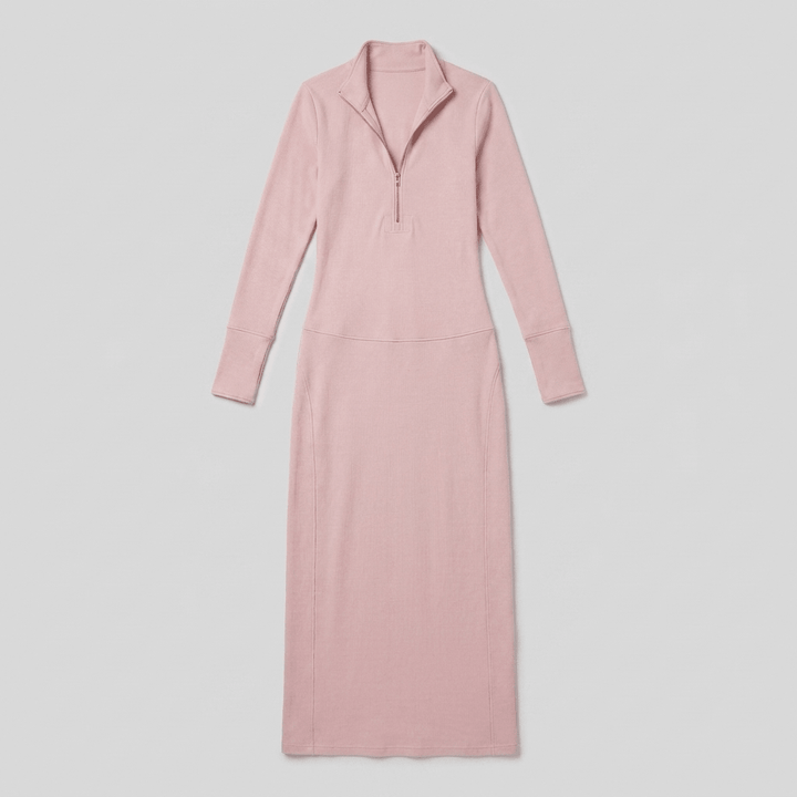 Elegant retro zip maxi dress product flat-lay
