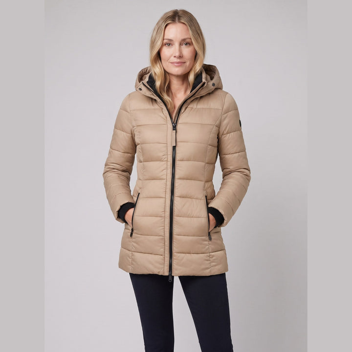 Elize lightweight puffer jacket in khaki on model