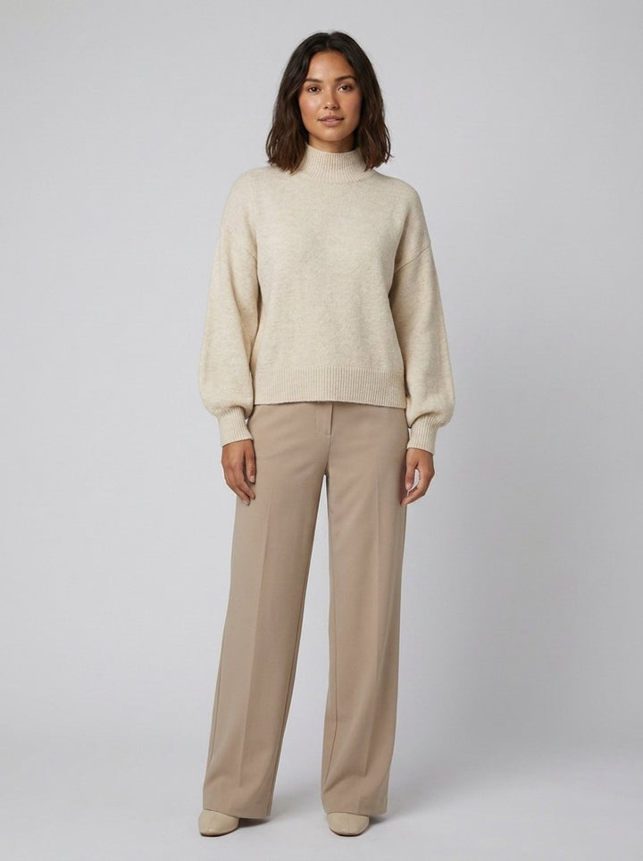 Ella cozy knit sweater beige on model