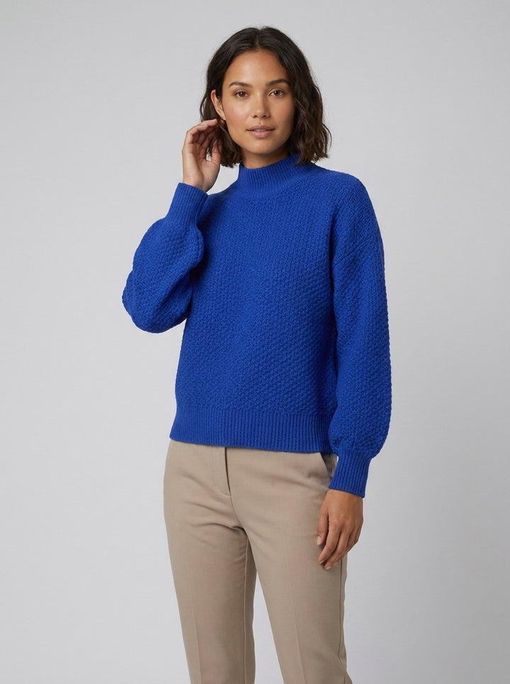 Ella cozy knit sweater royal blue on model