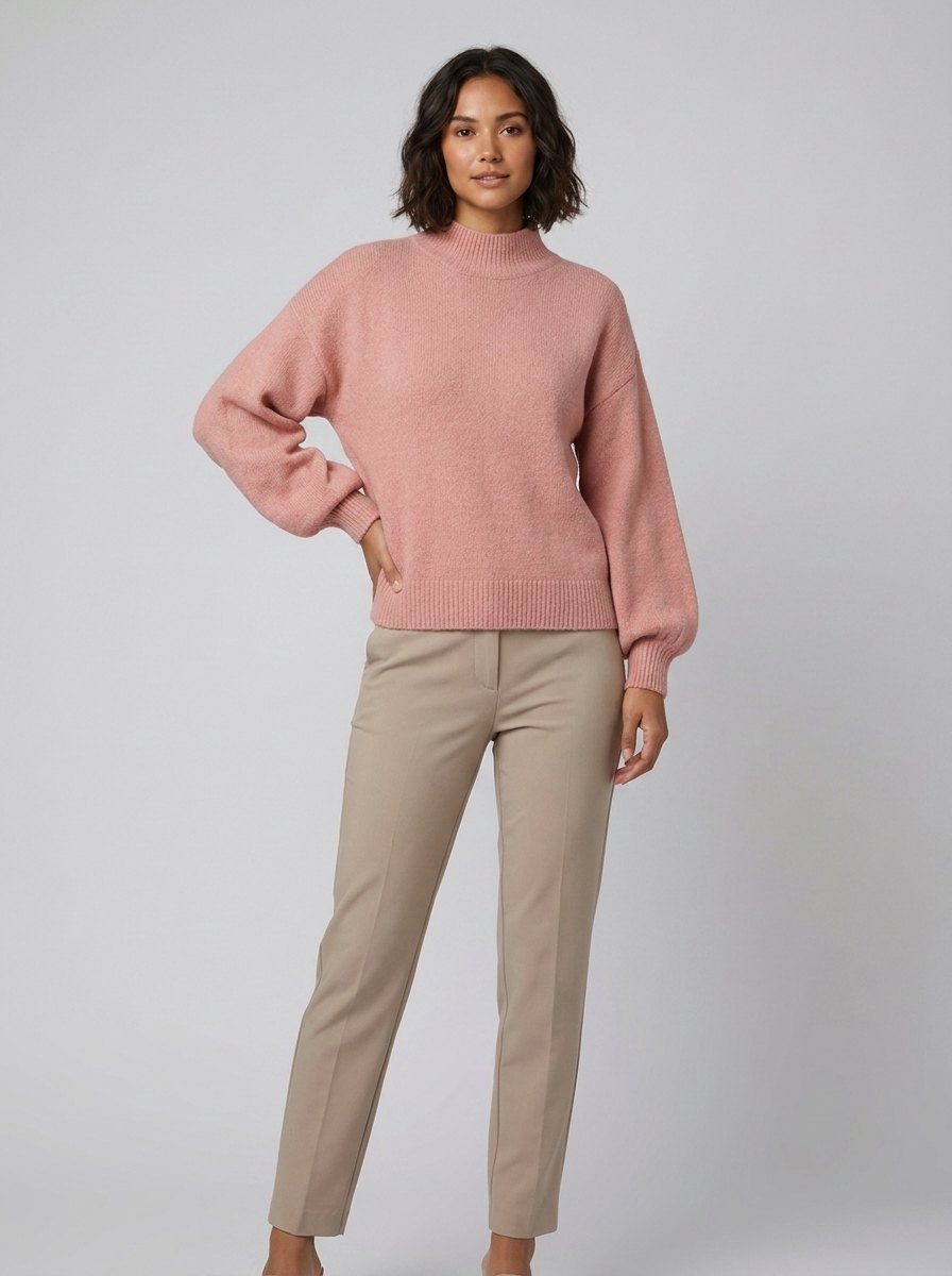 Ella cozy knit sweater blush pink on model