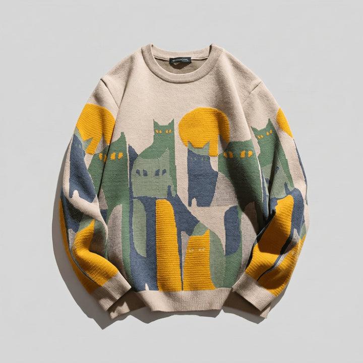 Elora men's cat-jacquard crewneck sweater product flat lay