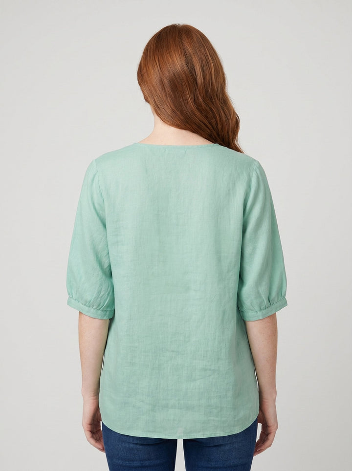 Eloria embroidered linen blouse back view