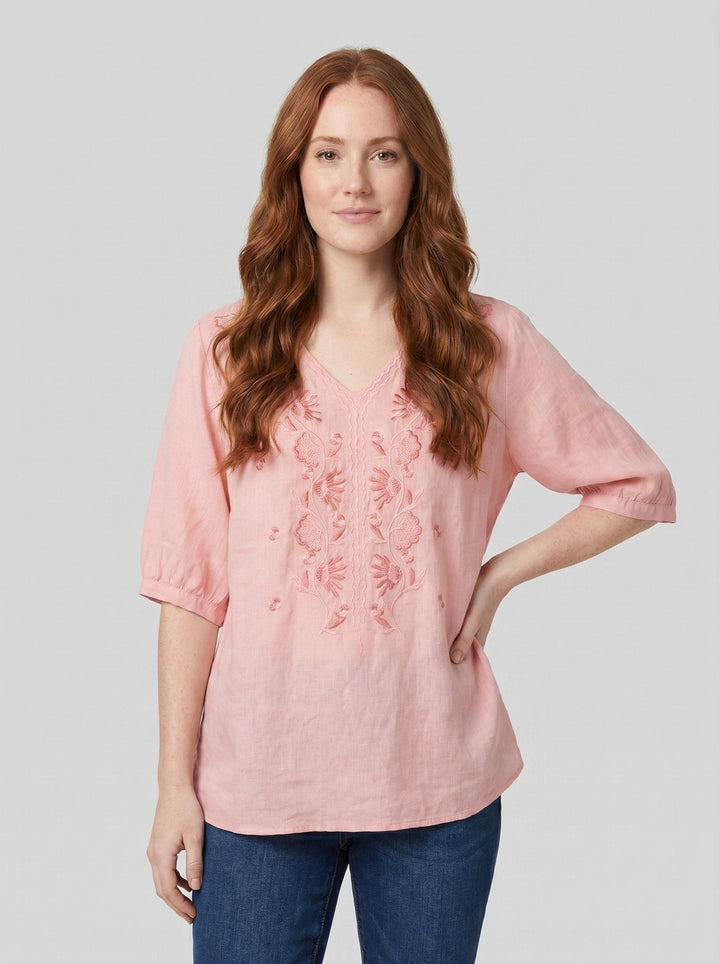 Eloria embroidered linen blouse pink front