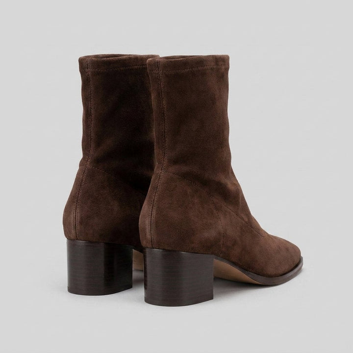 Elysian brown suede ankle boots back and heel view