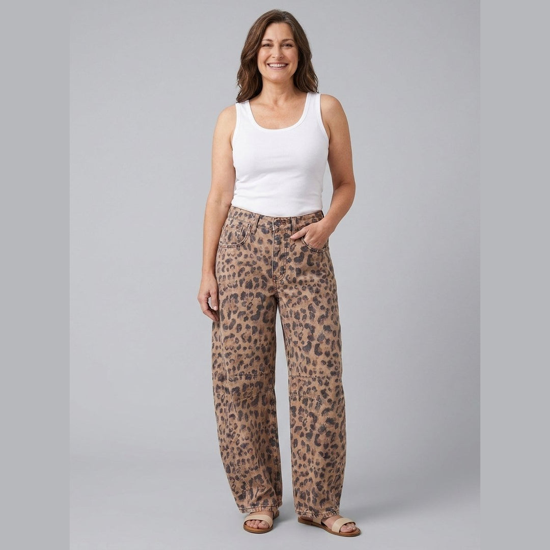 Elysian wide-leg jeans leopard print on model