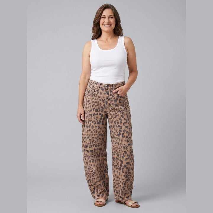 Elysian wide-leg jeans leopard print on model