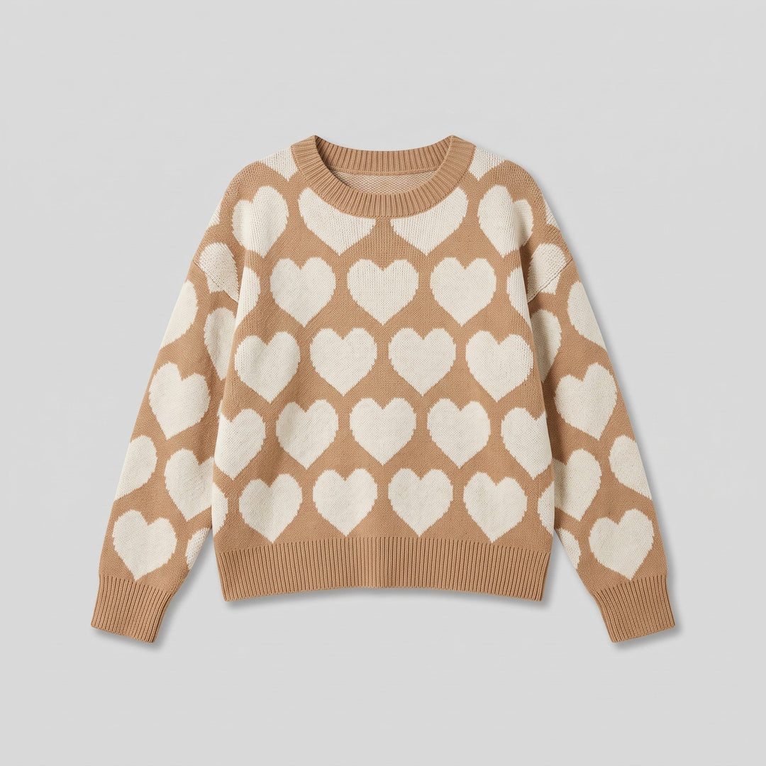 Camel heart pattern jumper, product flat lay