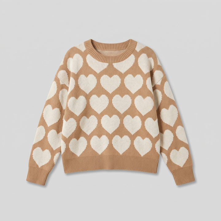 Camel heart pattern jumper, product flat lay