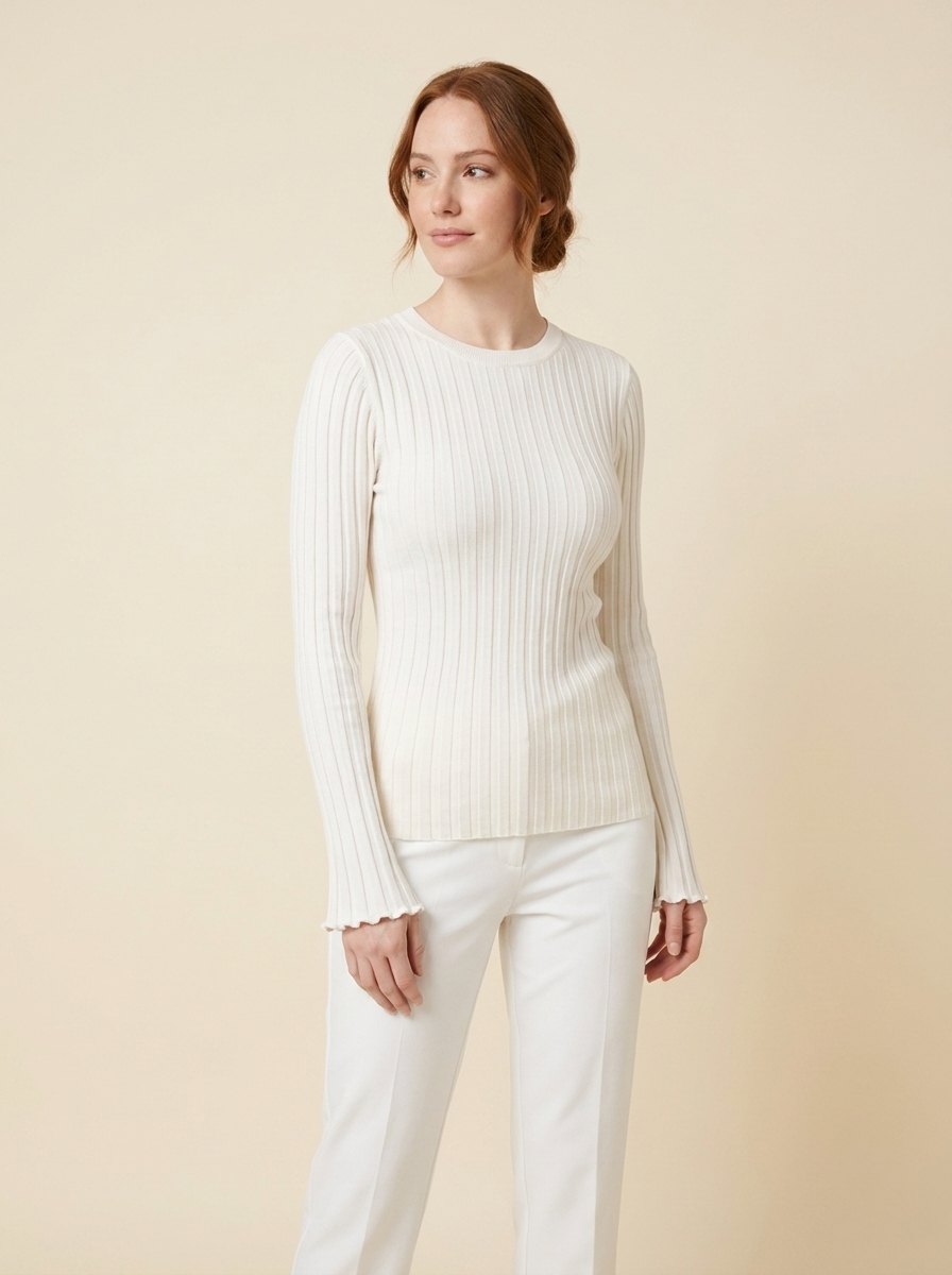 Emie ruffle knit top white