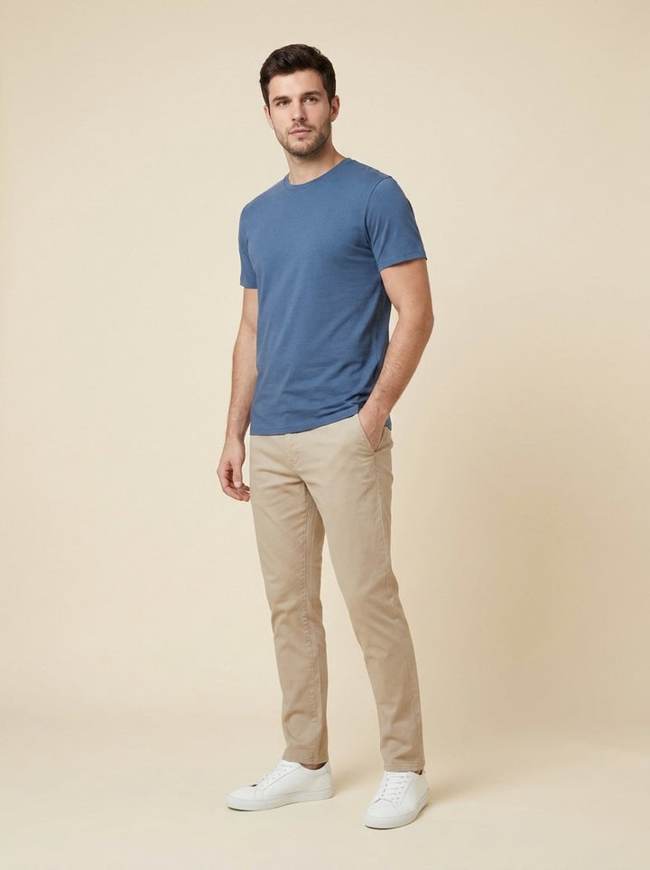 Emmett men's crew neck tee steel blue side