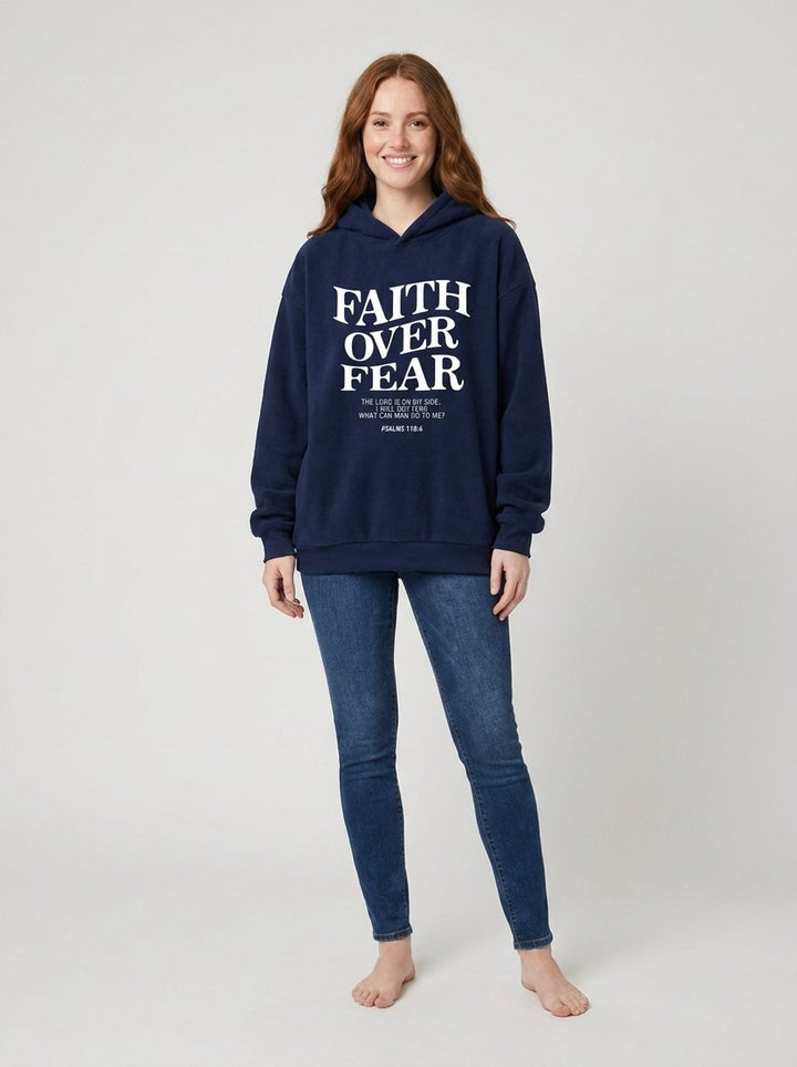 Faith Over Fear hoodie dark blue