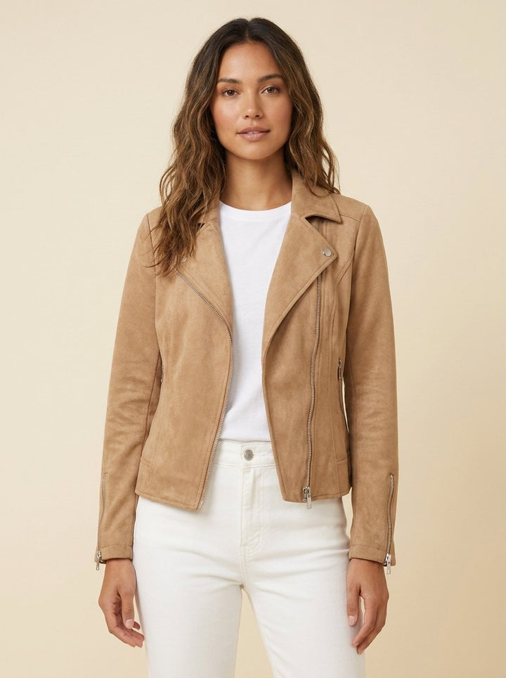 Faux Luxe moto jacket beige