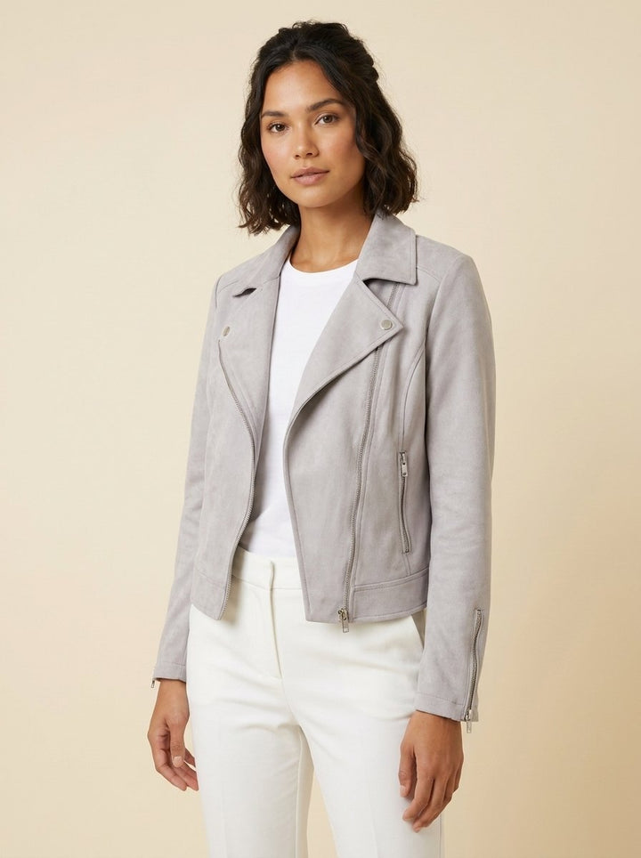 Faux Luxe moto jacket light gray