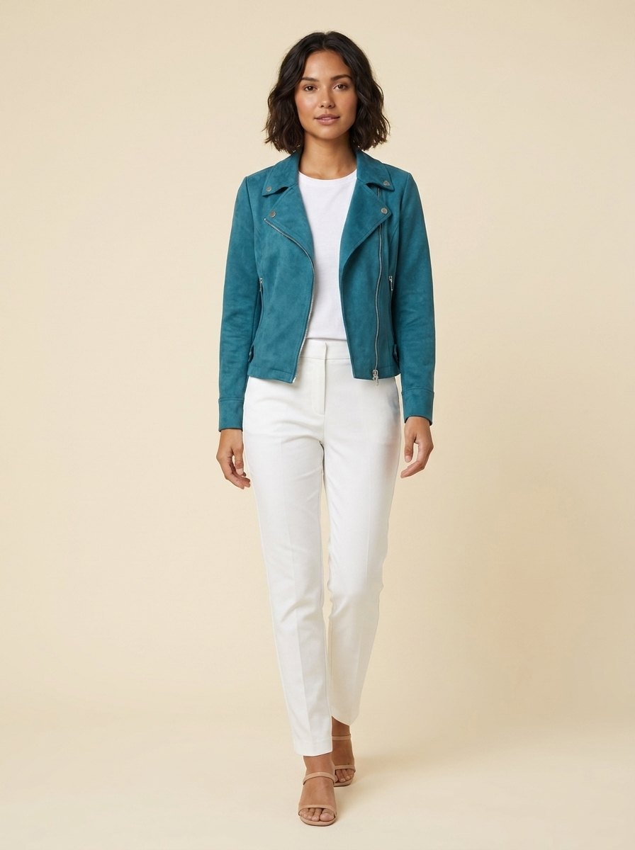 Faux Luxe moto jacket turquoise blue