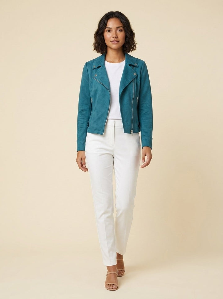 Faux Luxe moto jacket turquoise blue