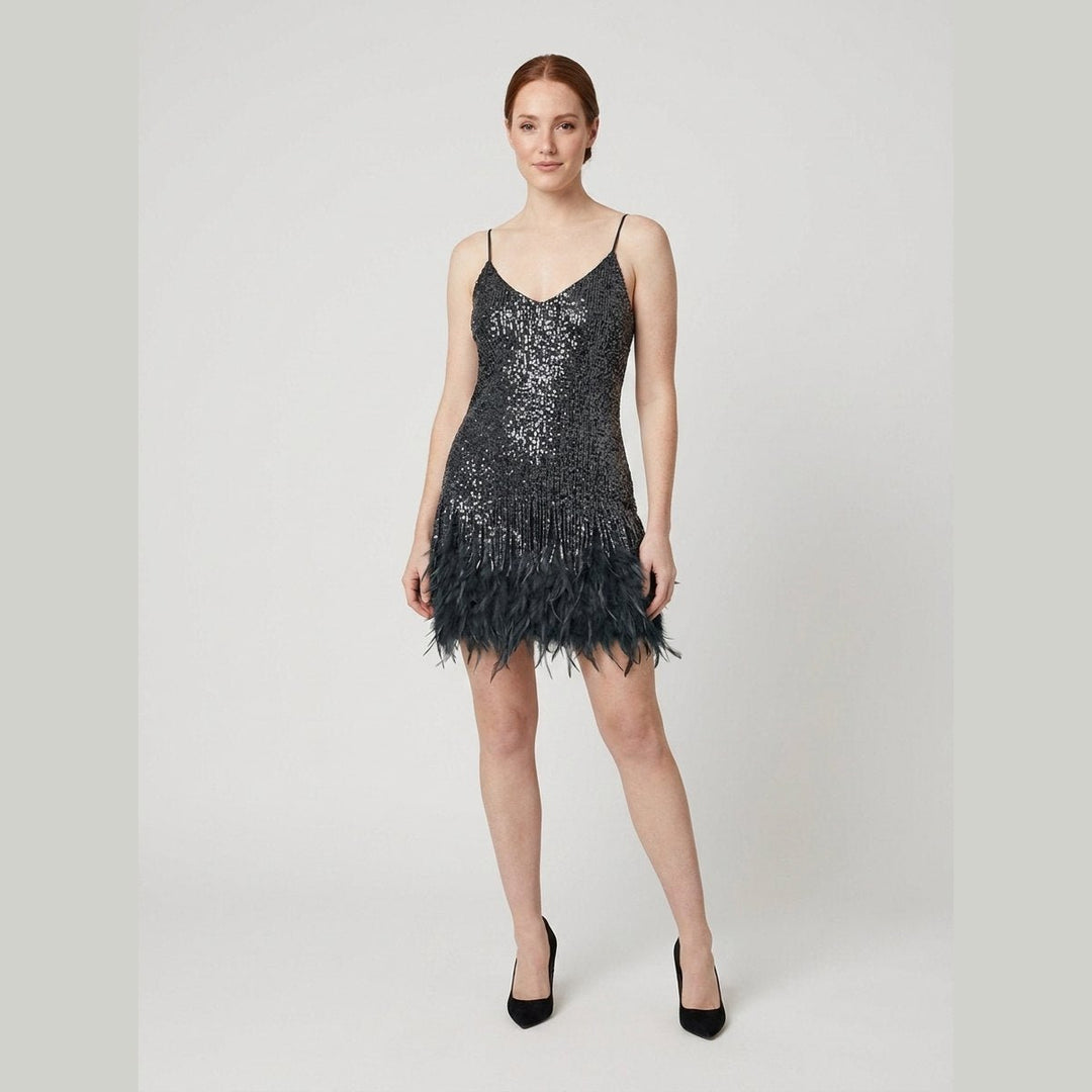 Felicity sequin feather party dress black