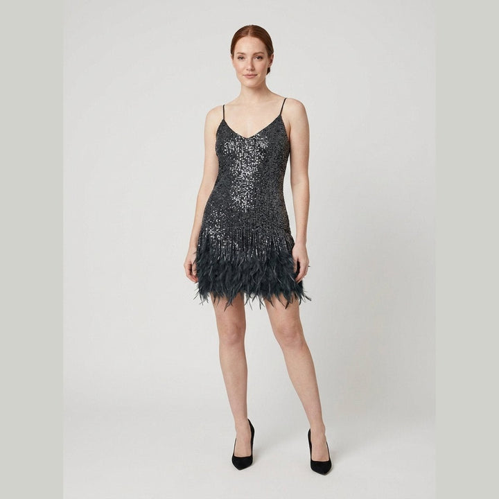 Felicity sequin feather party dress black