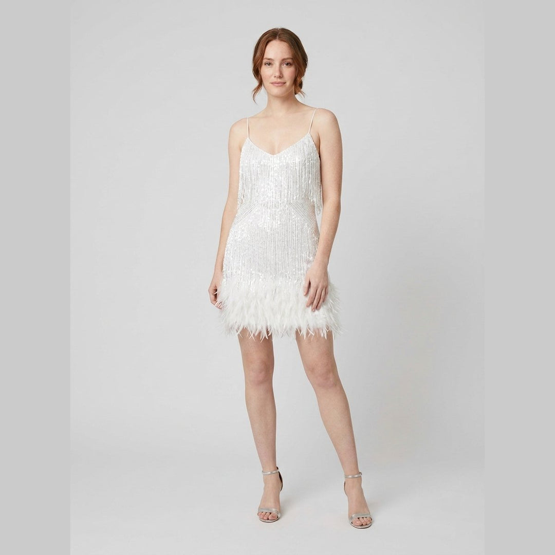 Felicity sequin feather party dress white